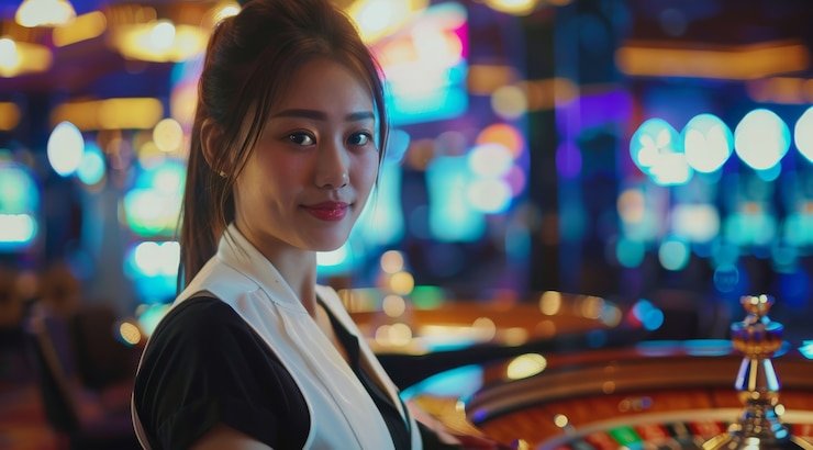 NetEnt live baccarat dealer and card table displayed on indopol4d app with payment options visible
